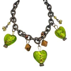 Murano Glass Green Heart Charm Bracelet
